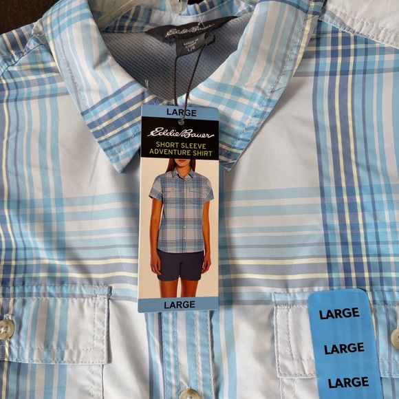 Eddie Bauer short sleeve blue plaid adventure shirt. NWT - Picture 6 of 6